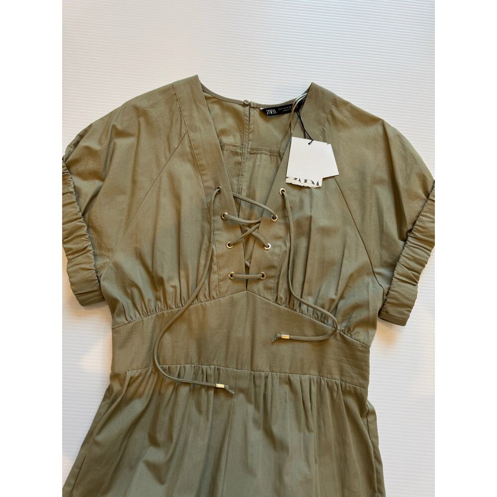 Zara Jumpsuit Women’s Medium Olive Green Utility NWT Safari Straight Leg Pockets - Picture 8 of 16